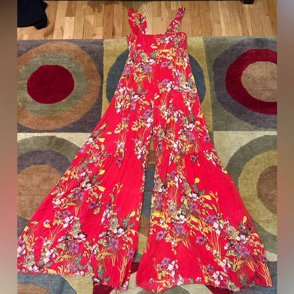 Free People Red Floral Wide-Leg Jumpsuit